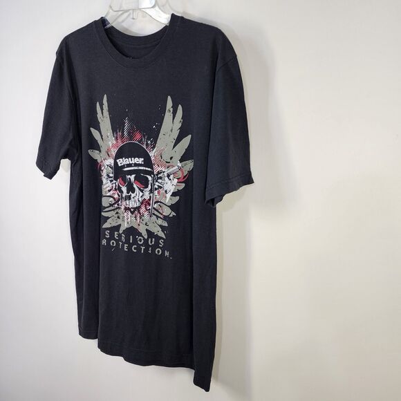 Blauer T Shirt Mens Size Large Black Graphic Print Skull Serious Protection - Picture 5 of 6